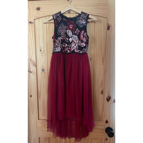 Beautees Girls Red and Black Dress Tulle with Sequin Flowers Size 12 - Picture 1 of 3